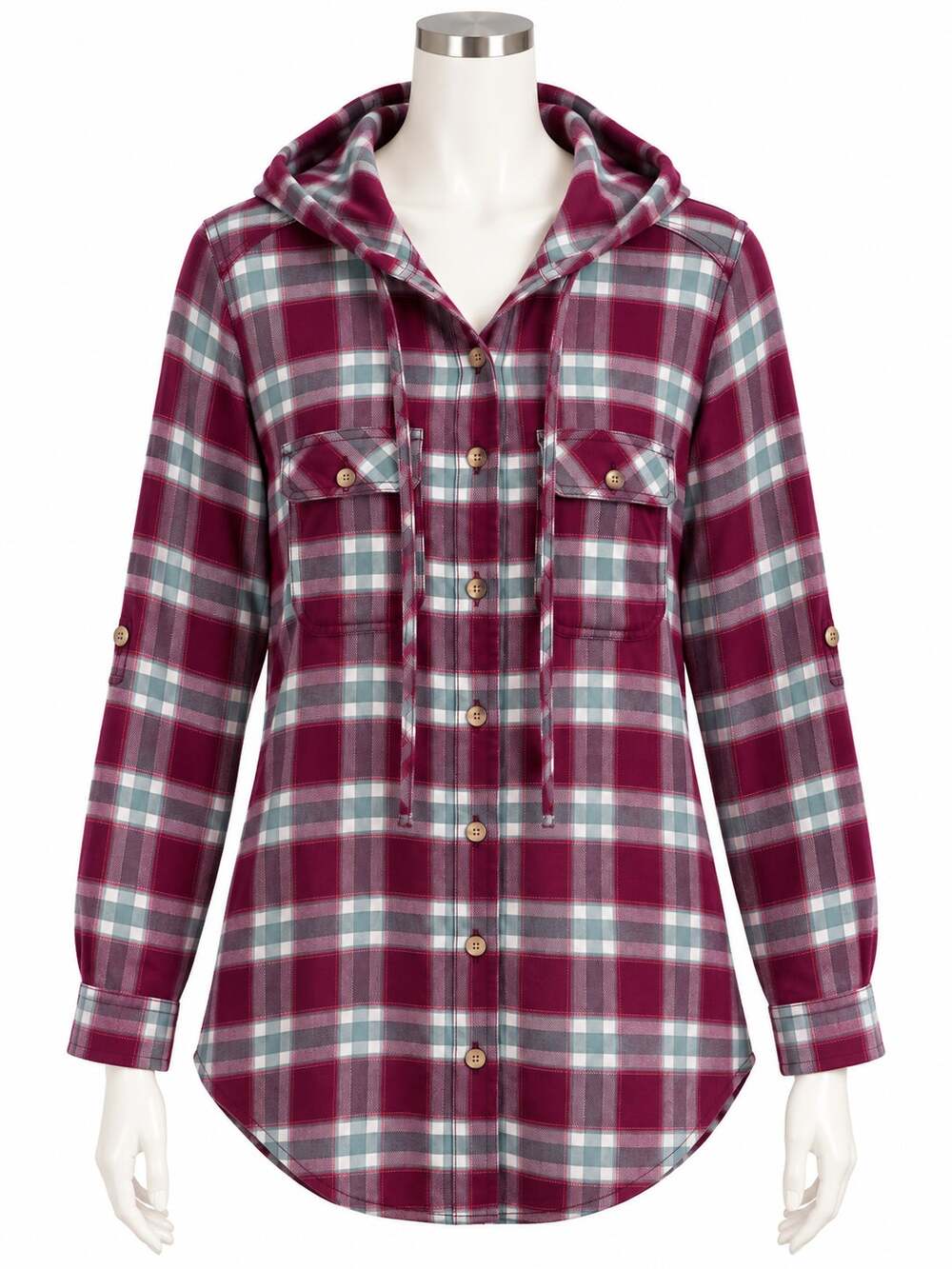 Maurices Plaid Hooded Shirt Purple Teal Grunge Cabincore Button Down Womens Med